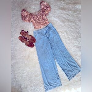 Sincerely Jules Wide leg blue cotton trouser pants elastic waist size 3/26